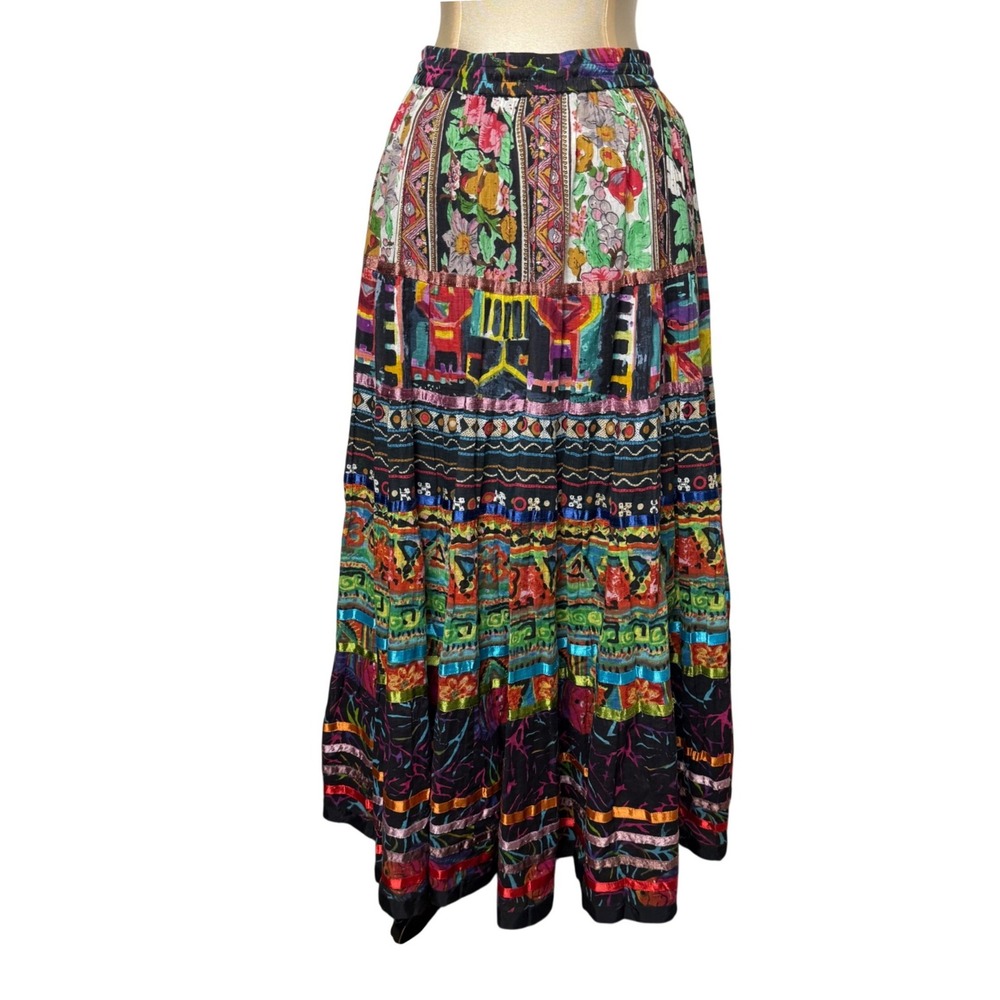 TravelSmith Multi Color Cotton Ribbon Boho Maxi Skirt Medium - Picture 3 of 14